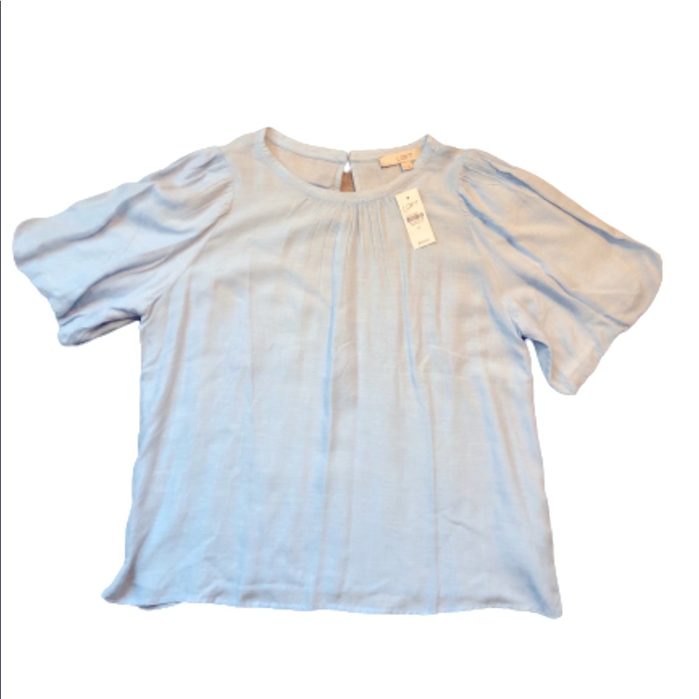 LOFT puff sleeve linen blend peasant top NWT